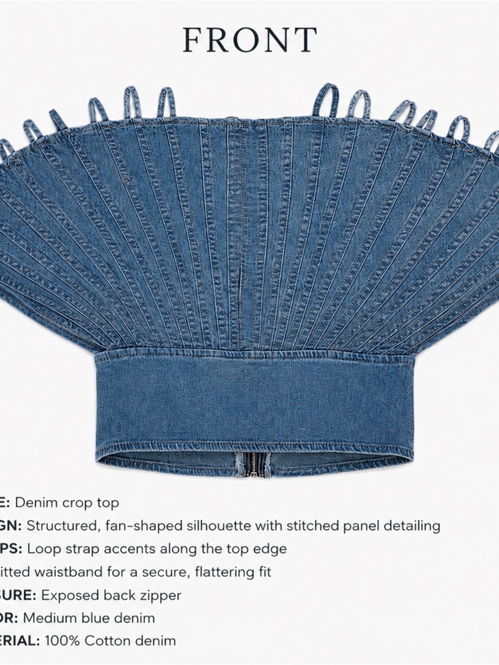 Denim Fan-Panel Crop Top with Loop Trim